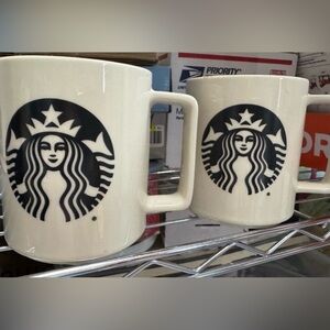 2 New ceramic Starbucks Coffee Mugs with Black Mermaid Logo 2015